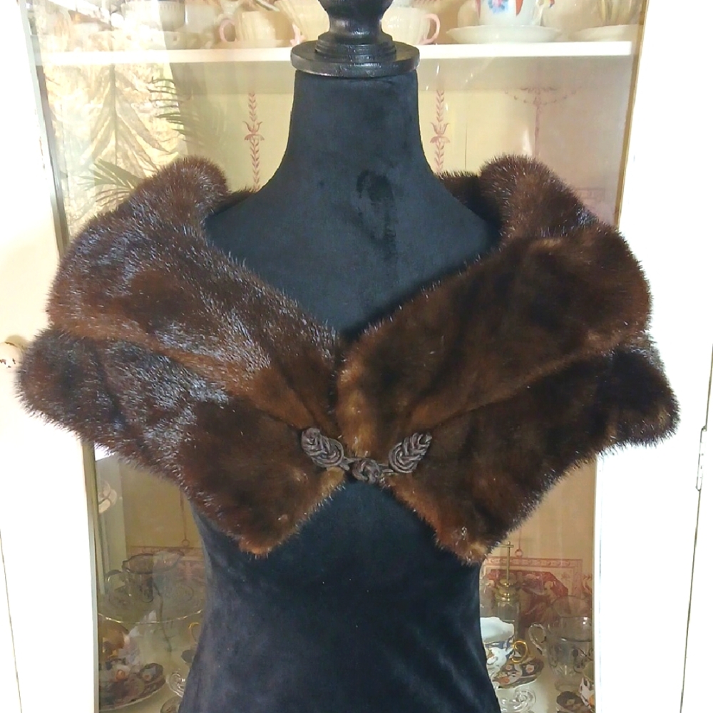 🐾Vintage Brown Mink Fur Stole Wrap 1950s Glamour Real Fur Elegance Mobwife Glam